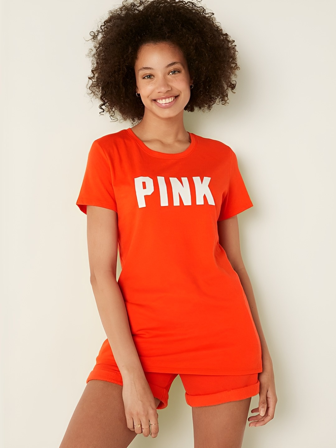 

Victoria's Secret Women Typography Printed Round Neck Cotton T-shirt, Red