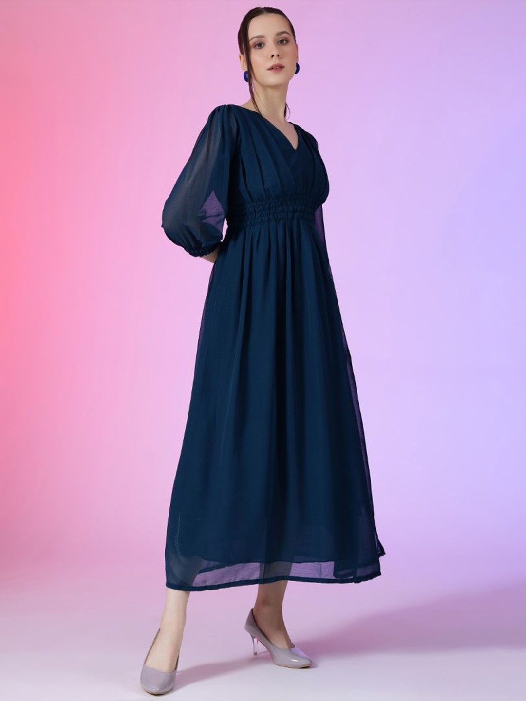 

Femvy Women Fit & Flare Maxi Dress, Blue