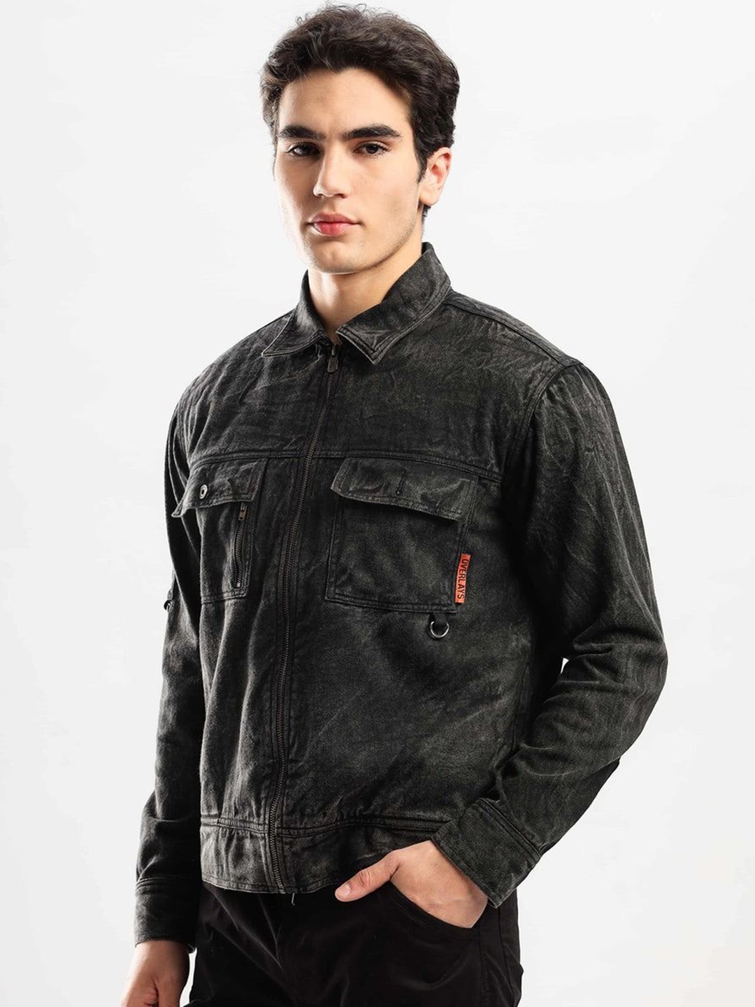 

Overlays Men Brand Logo Quilted Jacket with Embroidered, Black