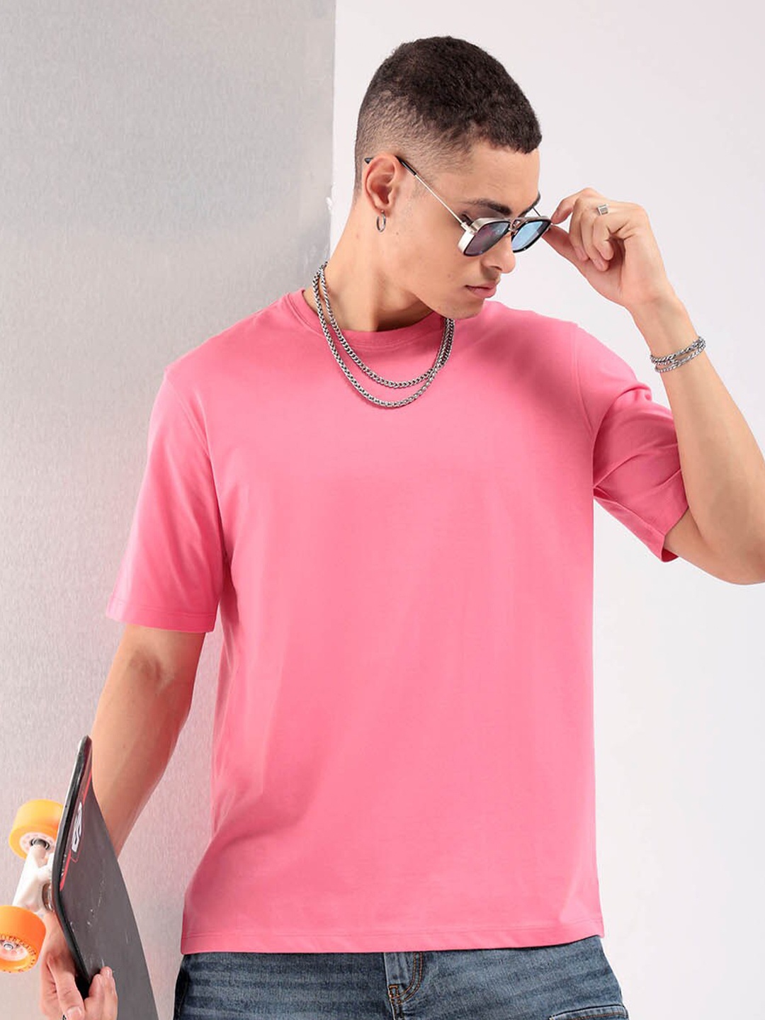 

The Indian Garage Co Pink Round Neck Short Sleeves Regular T-shirt