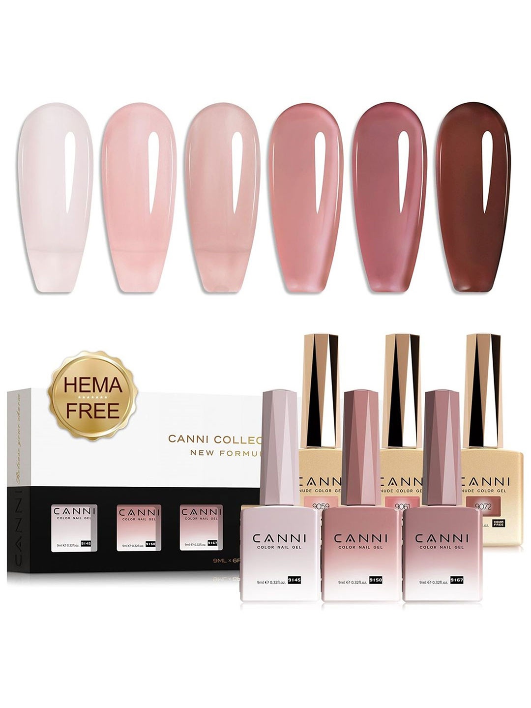 

CANNI Set Of 6 Color Hema Free UV Gel Nail Polish - 9 ml Each - 2342, Nude