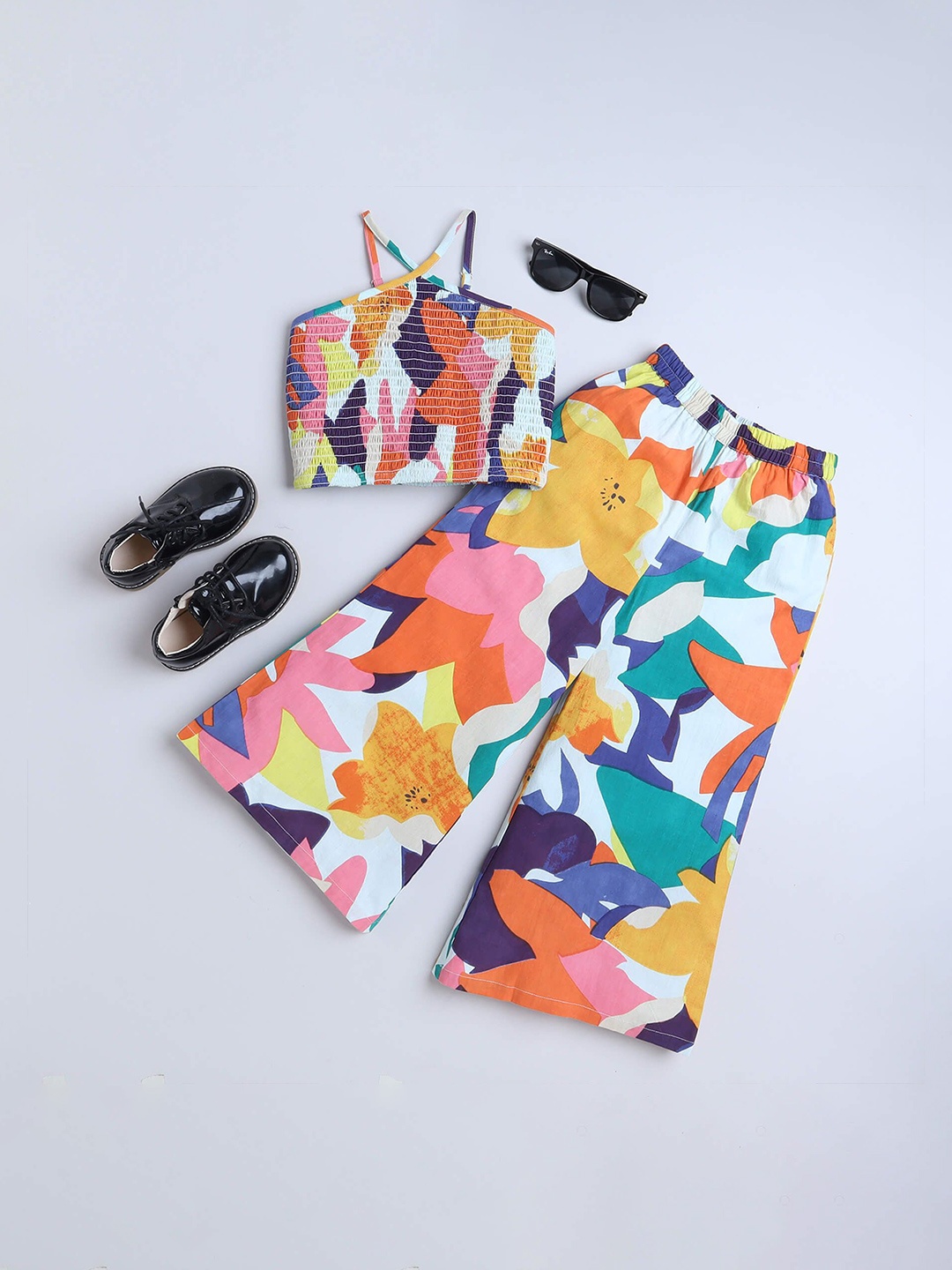

taffykids Girls Printed Top with Trousers, White