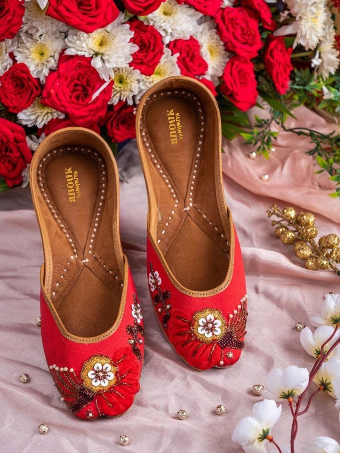 

Anouk Women Ethnic Mojaris with Embroidered Flats, Red