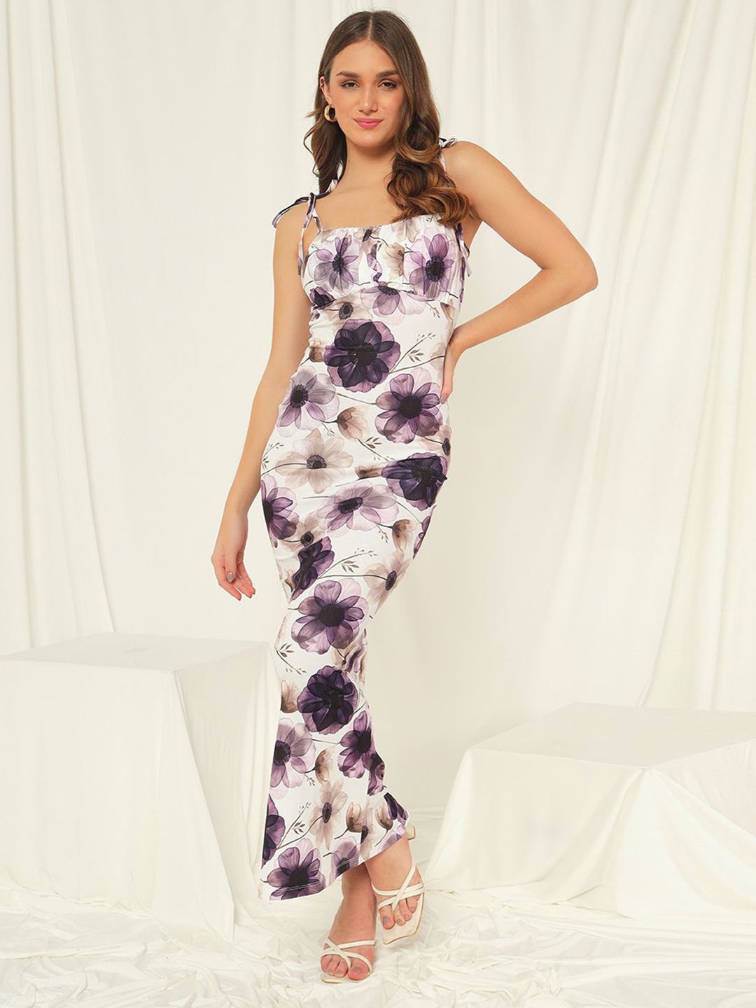 

TANDUL Floral Print Maxi Dress, White