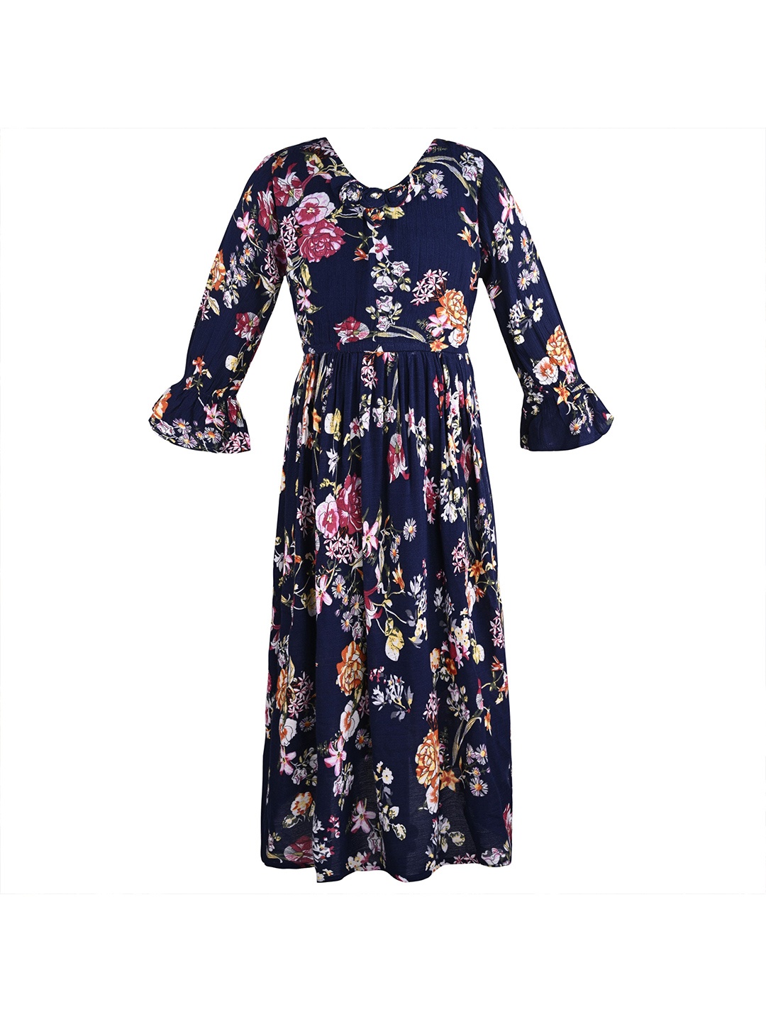 

Wish Karo Floral Print Bell Sleeve Fit & Flare Dress, Navy blue