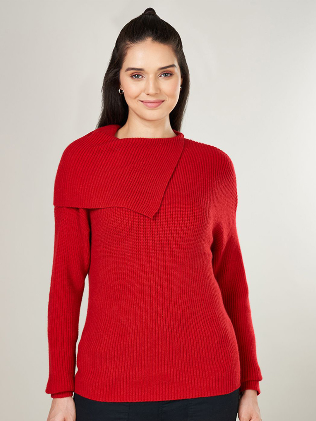

Honey by Pantaloons Women Mock Collar Pullover Sweaters, Red
