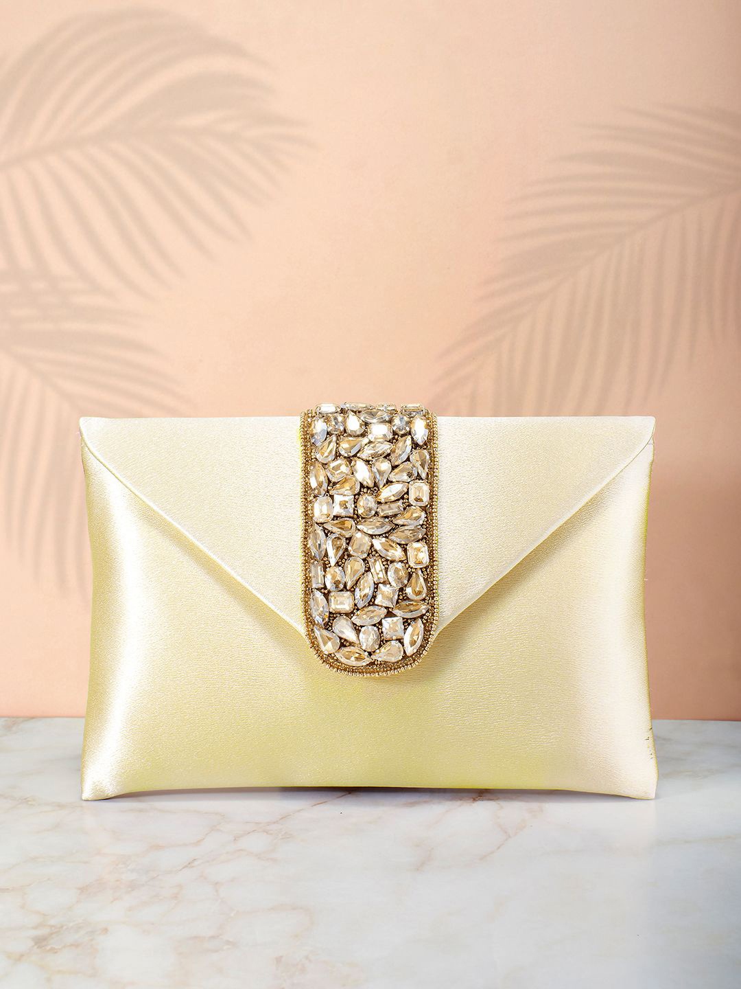 

Peora Embellished Envelope Clutch, Gold