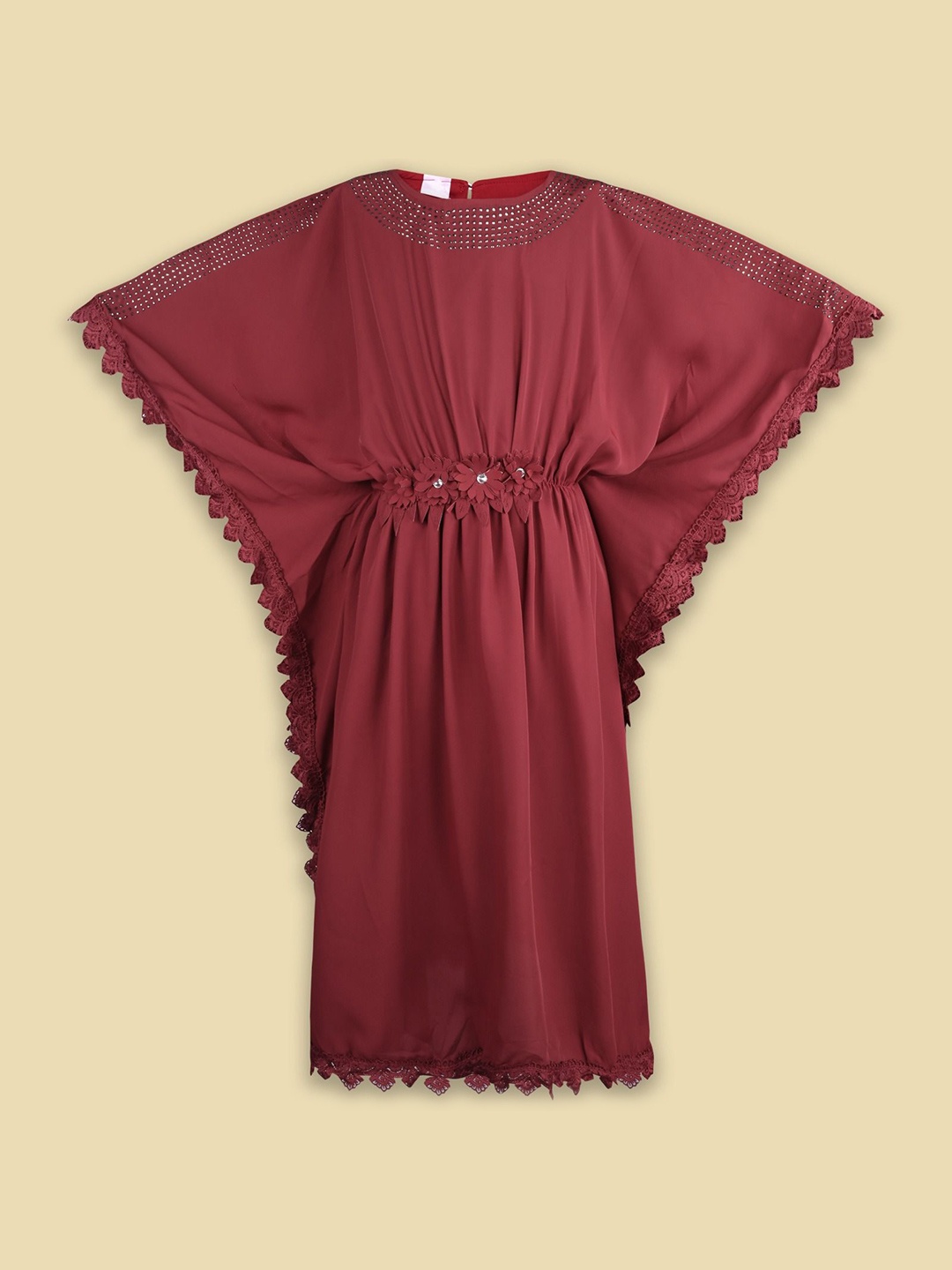 

Wish Karo Kimono Sleeve Satin Fit & Flare Dress, Maroon