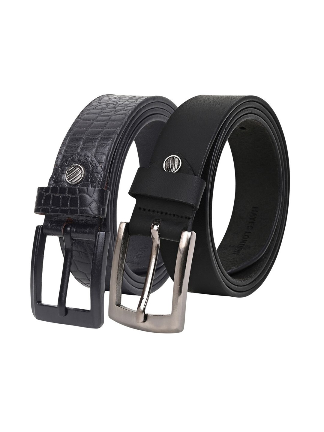 

Hayes London Men 2 Leather Formal Belt, Silver