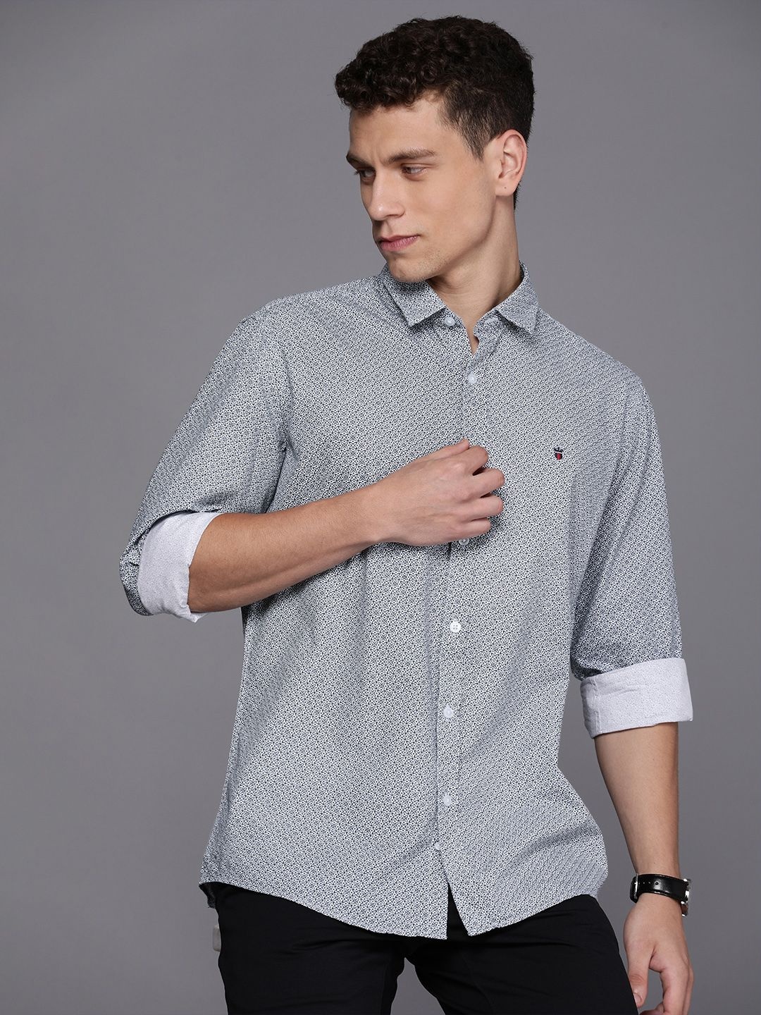 

Louis Philippe Sport Pure Cotton Slim Fit Printed Casual Shirt, Grey