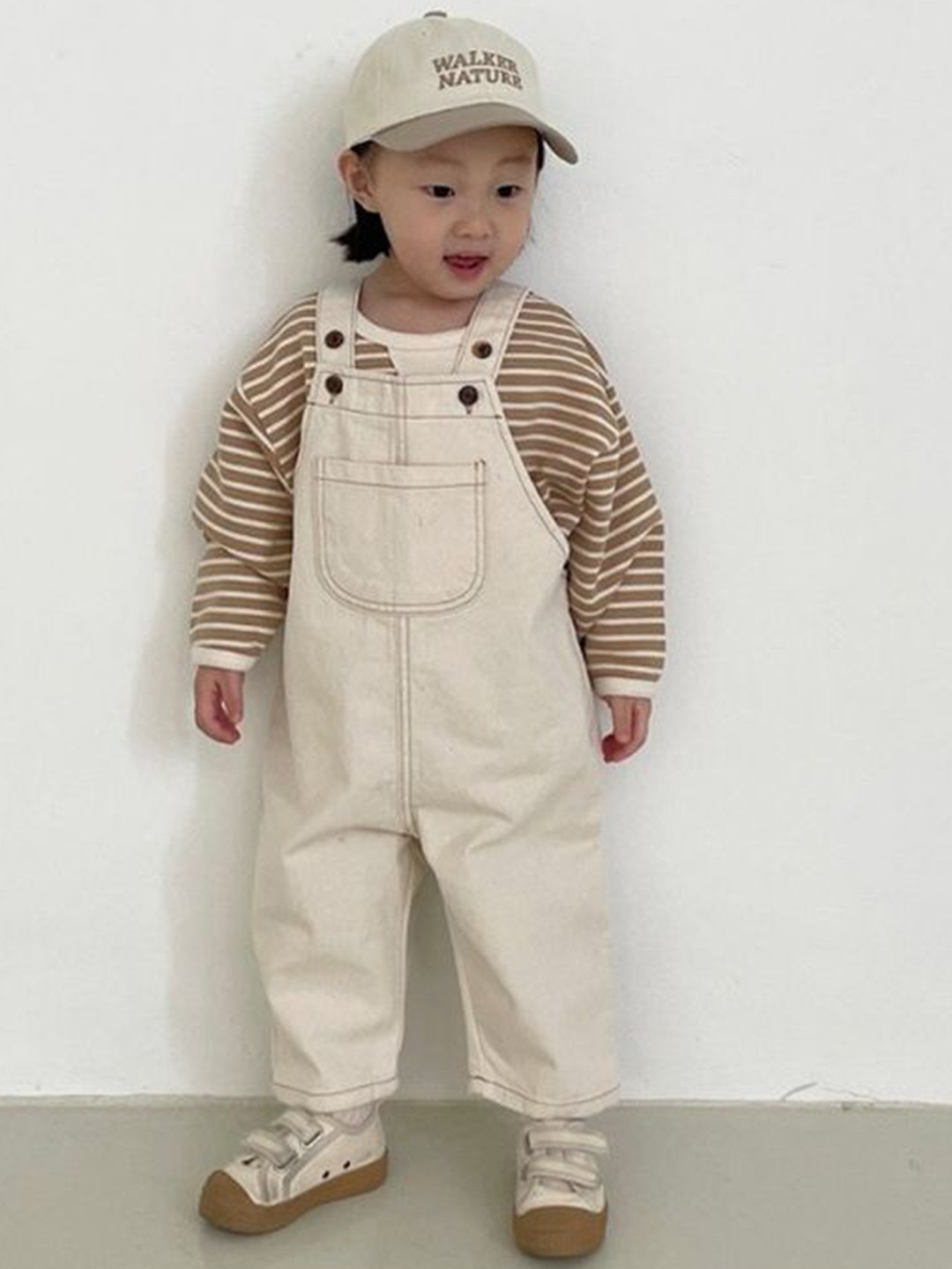 

LULU & SKY Kids Striped Patch Pocket Dungaree With T-Shirt, White