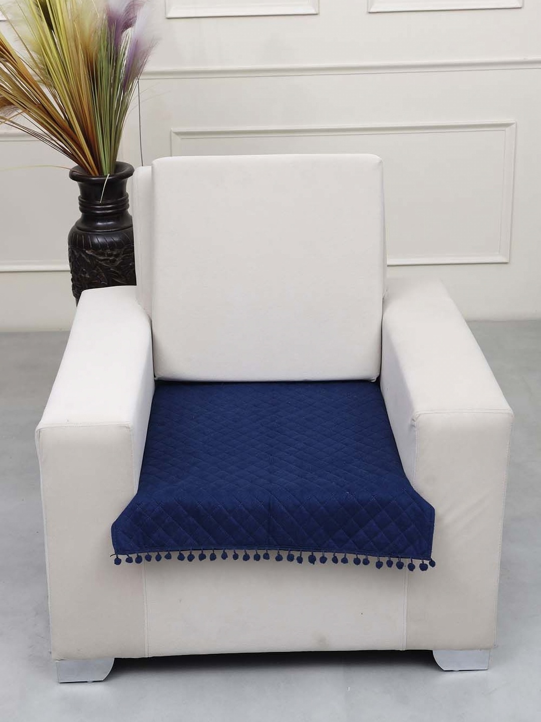 

AAZEEM Blue Solid Velvet 1 Piece Sofa Cover