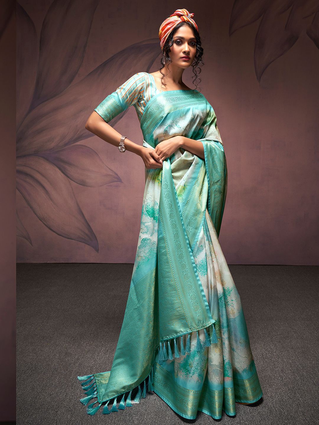 

Satrani Woven Design Zari Pure Silk Banarasi Saree, Green