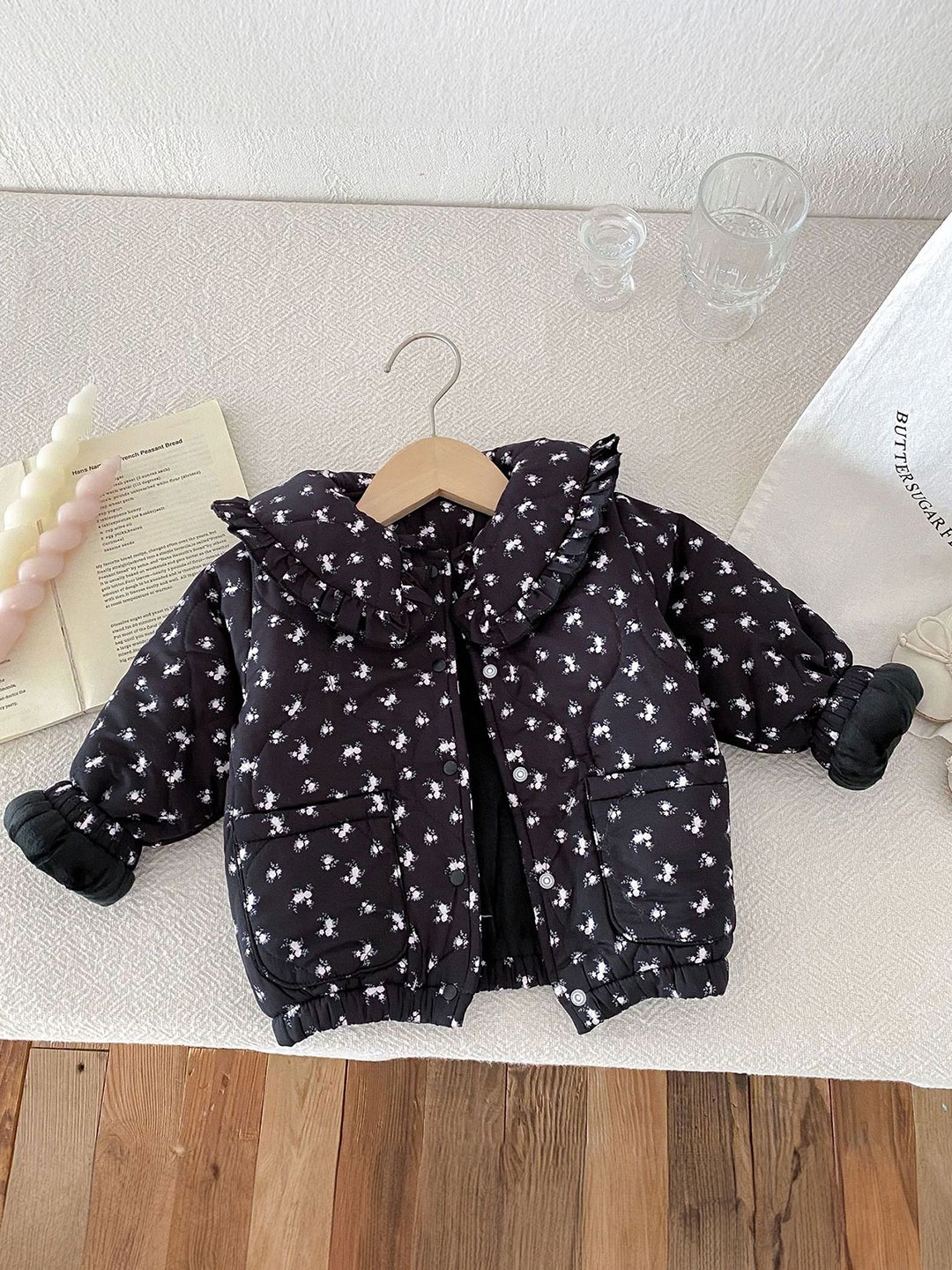 

LULU & SKY Girls Floral Printed Cardigan, Black