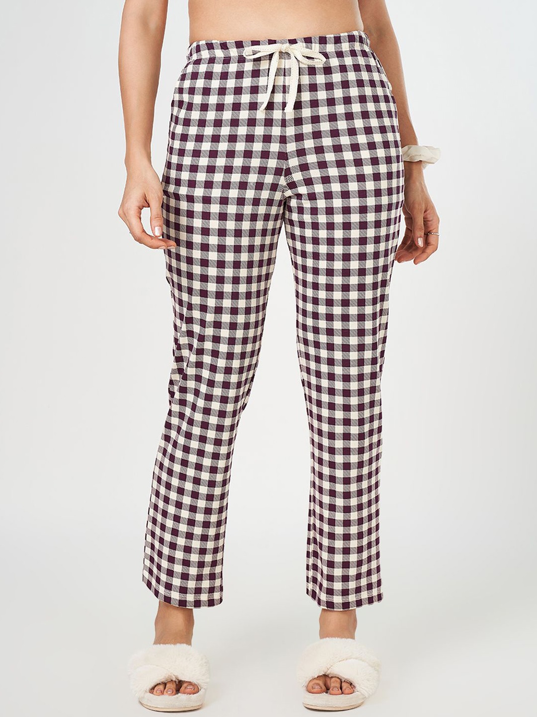 

Dreamz by Pantaloons Checked Pure Cotton Straight Lounge Pants, White
