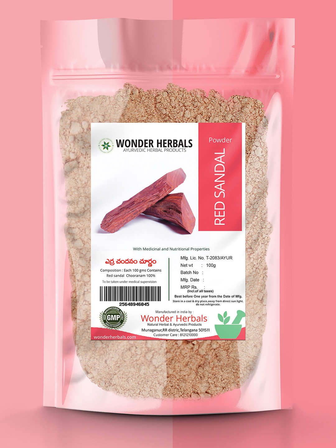 

WONDER HERBALS Pure Red Sandal Wood Powder - 100g, Brown