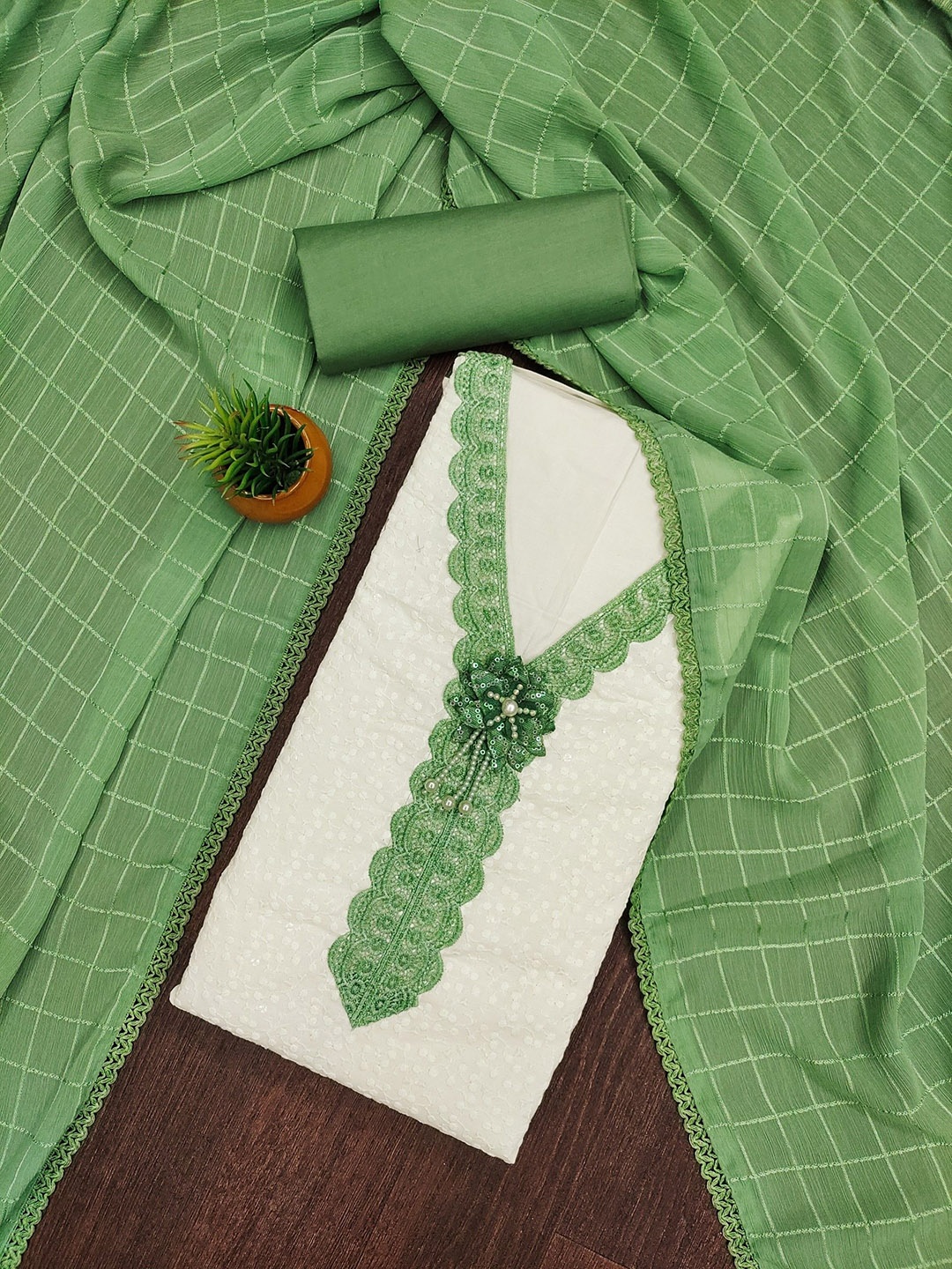 

LeeliPeeri Designer Embroidered Unstitched Dress Material, Green