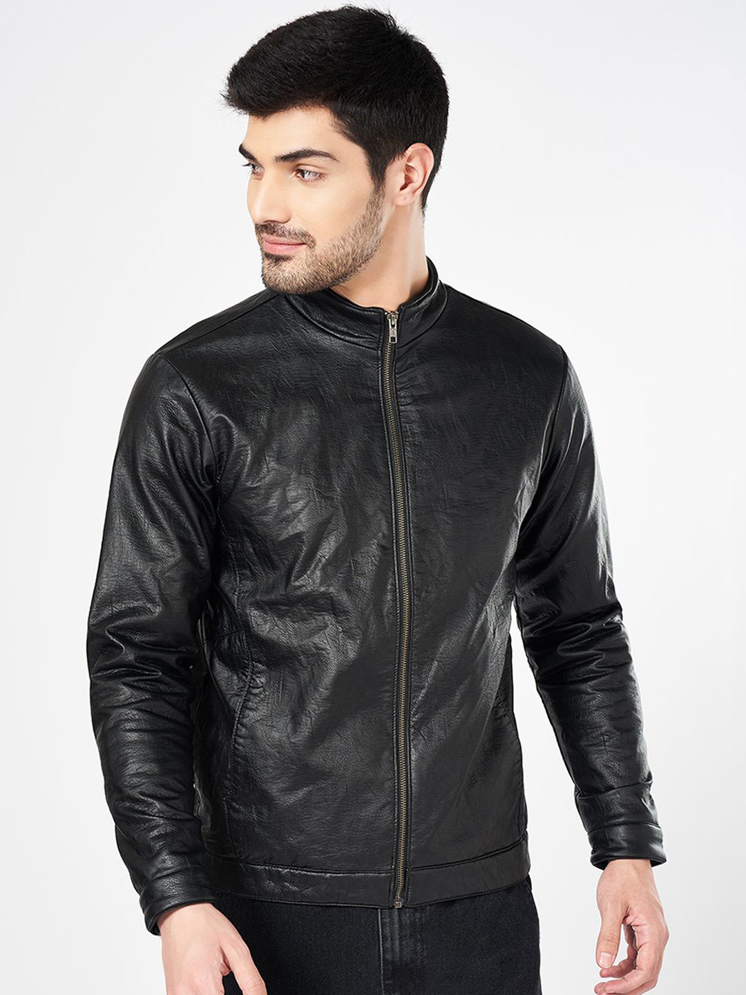 

SF JEANS by Pantaloons Men Crop Biker Jacket with Patchwork, Black