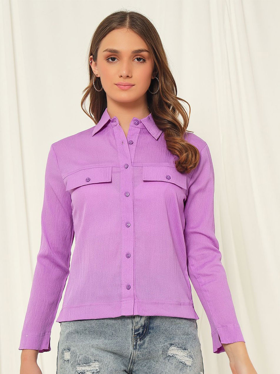 

BAESD Women Standard Spread Collar Solid Casual Shirt, Purple