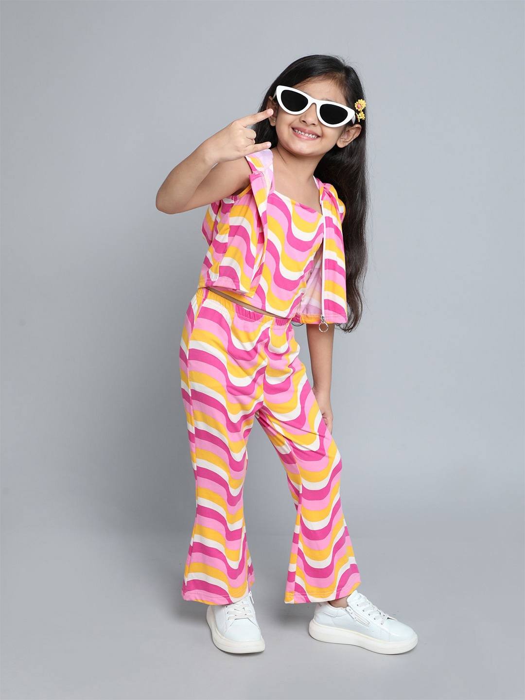 

taffykids Girls Printed Top with Trousers, Yellow