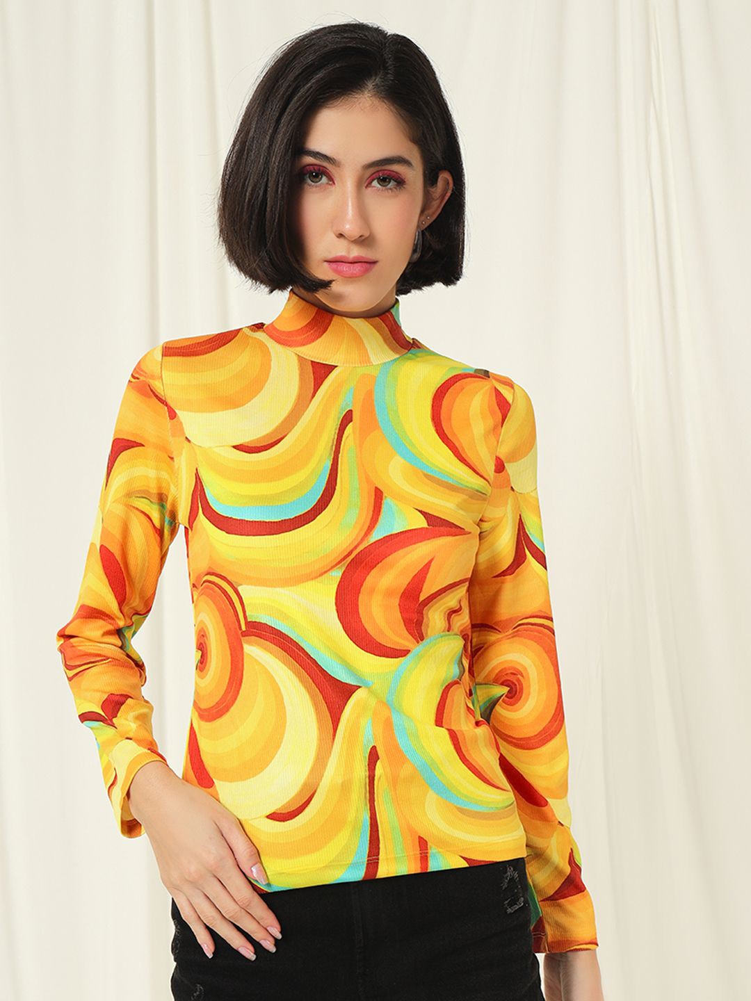 

BAESD Women Self Design Cotton Pullover, Yellow