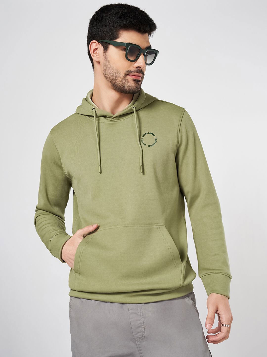 

Urban Ranger by pantaloons Men Long Sleeves Hooded Sweatshirt, Olive