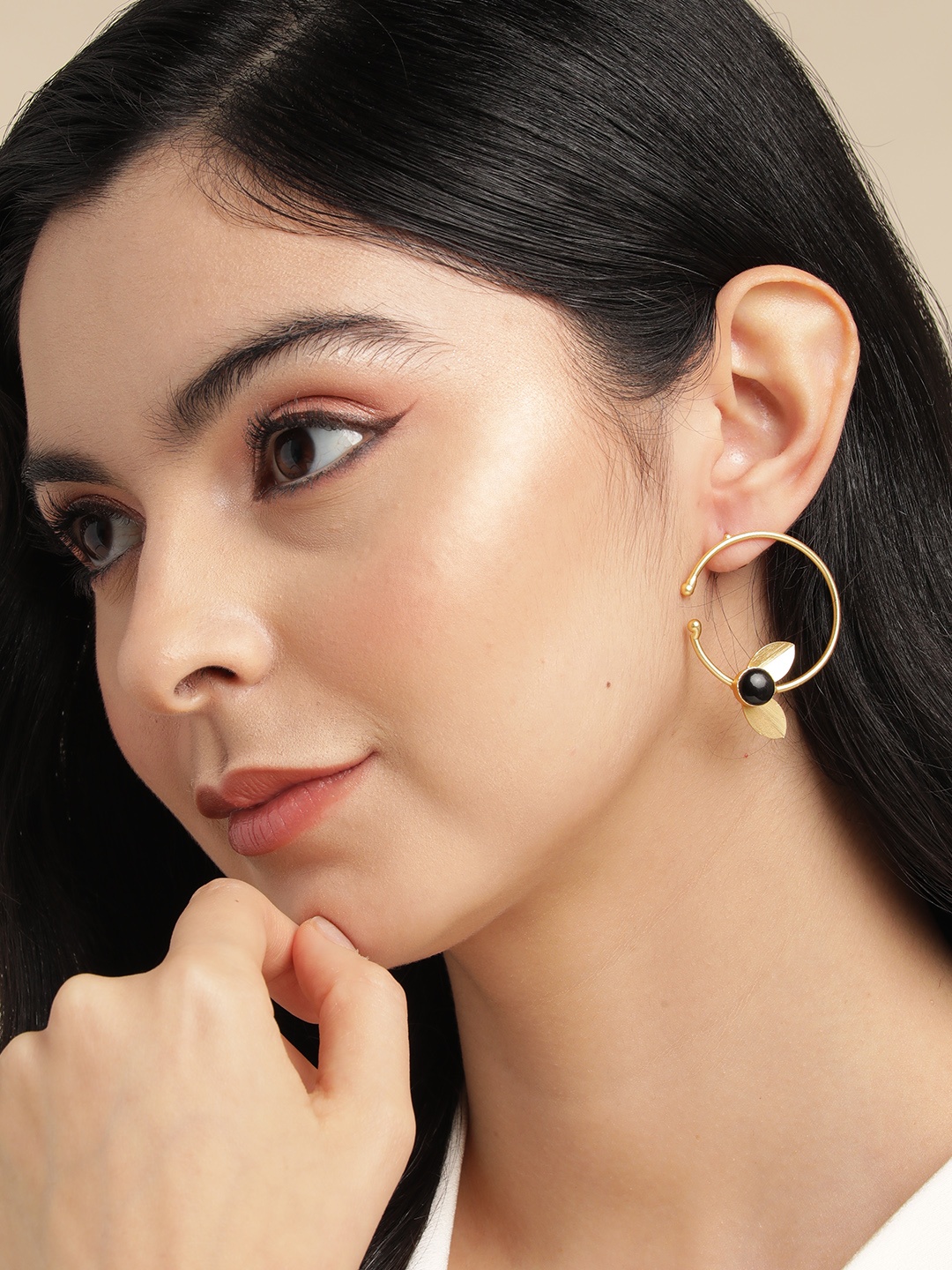 

Anouk Gold Plated Beaded Circular Studs Earrings, Black