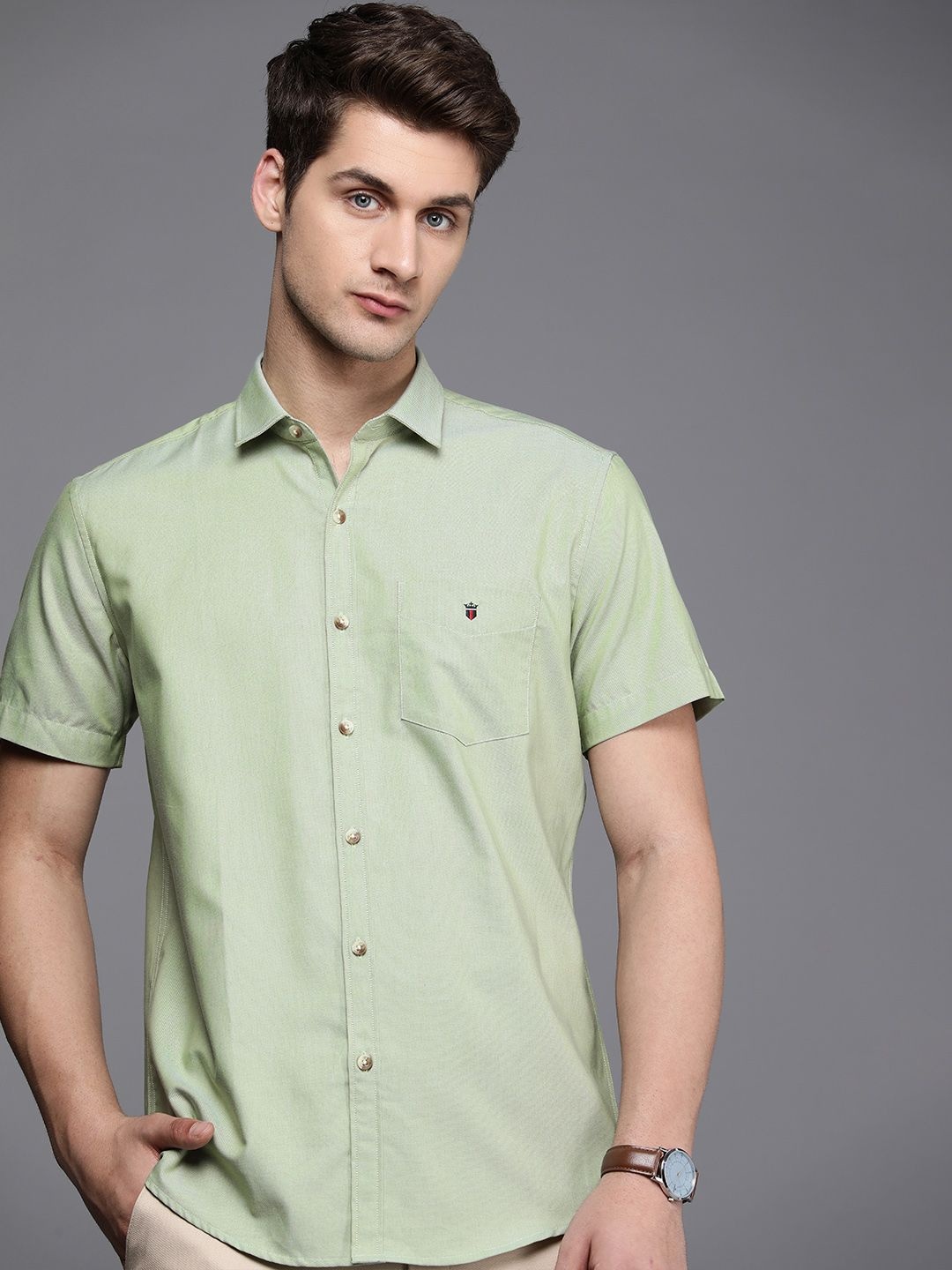 

Louis Philippe Sport Self Design Slim Fit Pure Cotton Casual Shirt, Green