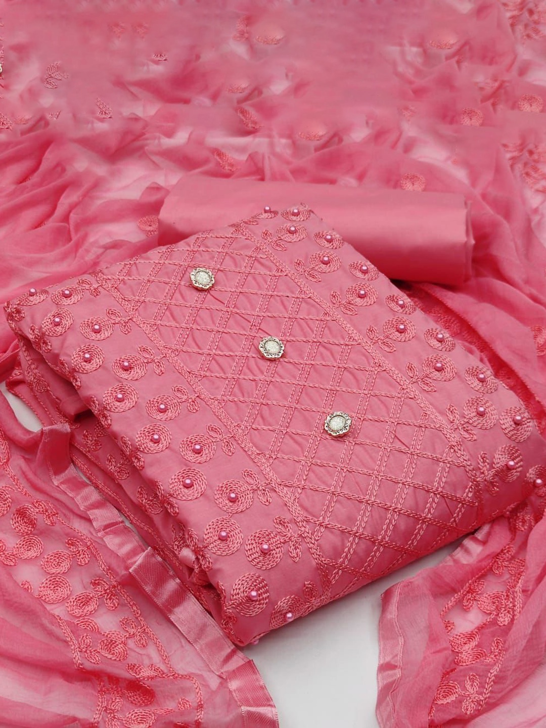 

Suha Unstitched Dress Material, Pink