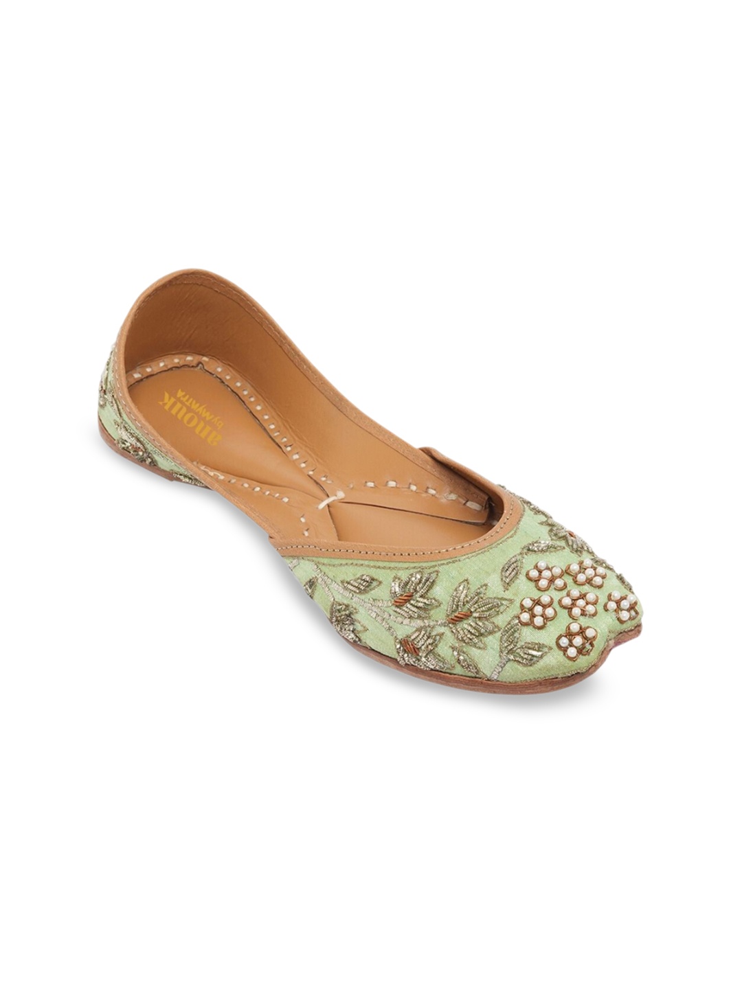 

Anouk Women Ethnic Mojaris with Embroidered Flats, Green