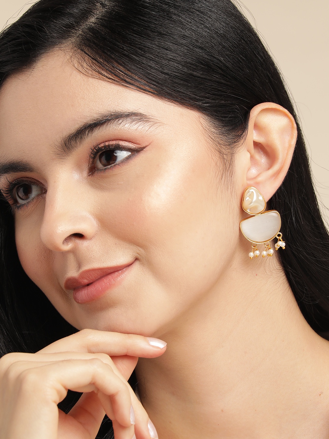 

Anouk Gold Plated Beaded Contemporary Drop Earrings, White