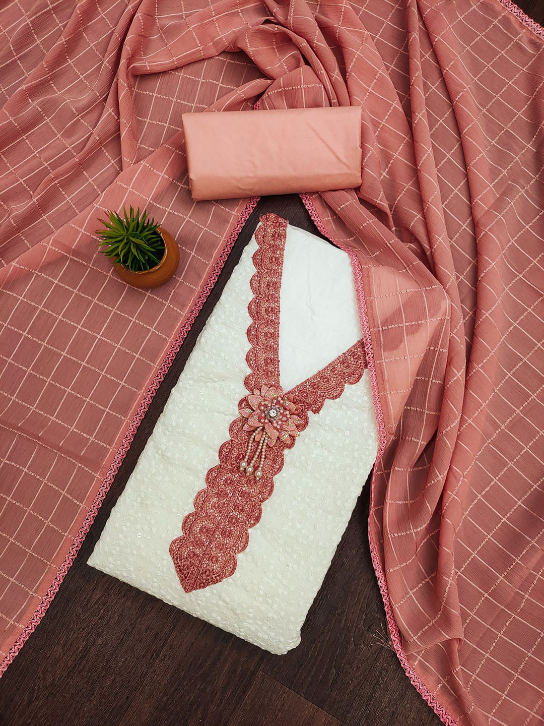 

LeeliPeeri Designer Embroidered Unstitched Dress Material, Peach