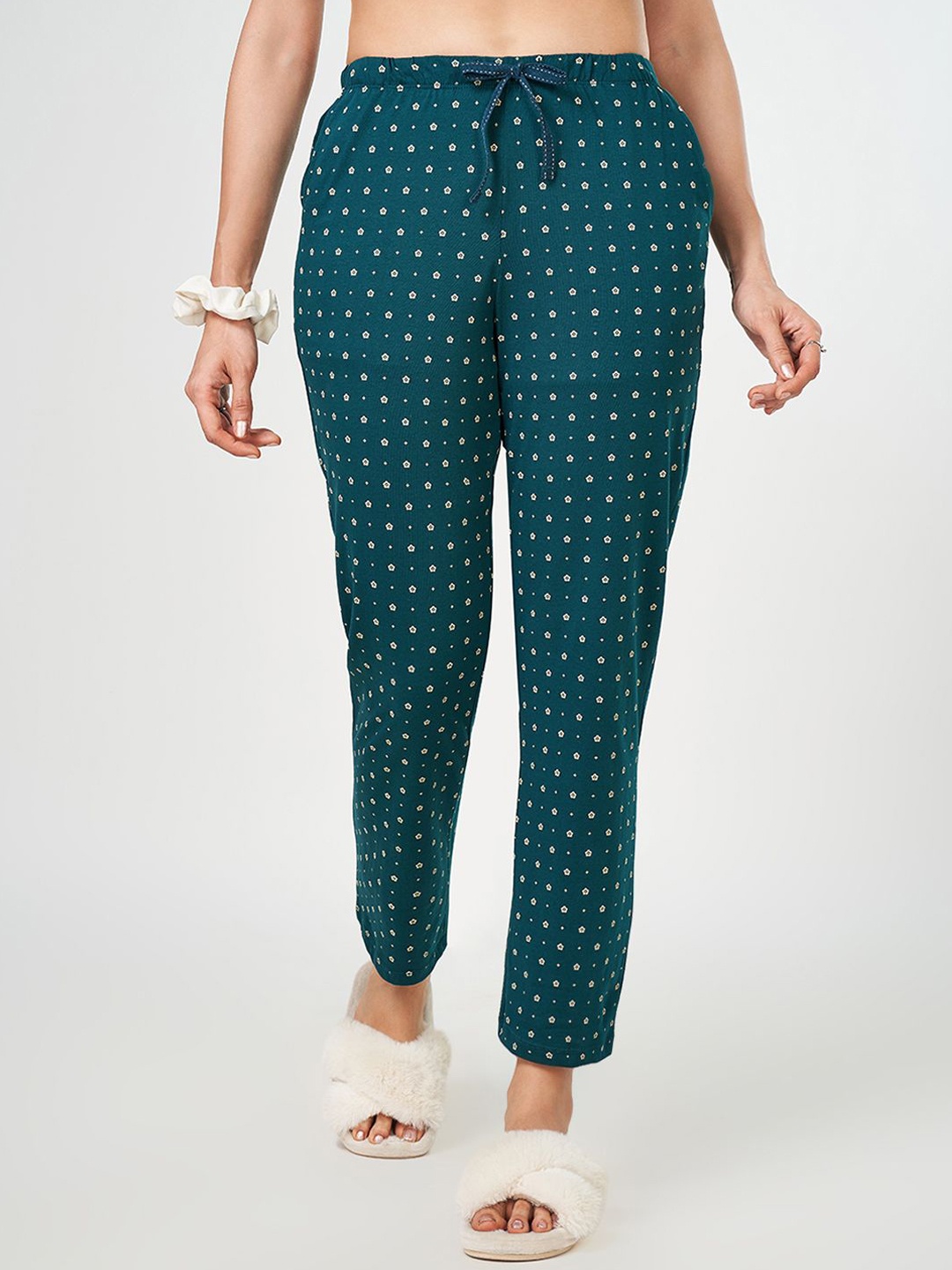 

Dreamz by Pantaloons Printed Pure Cotton Lounge Pants, Teal