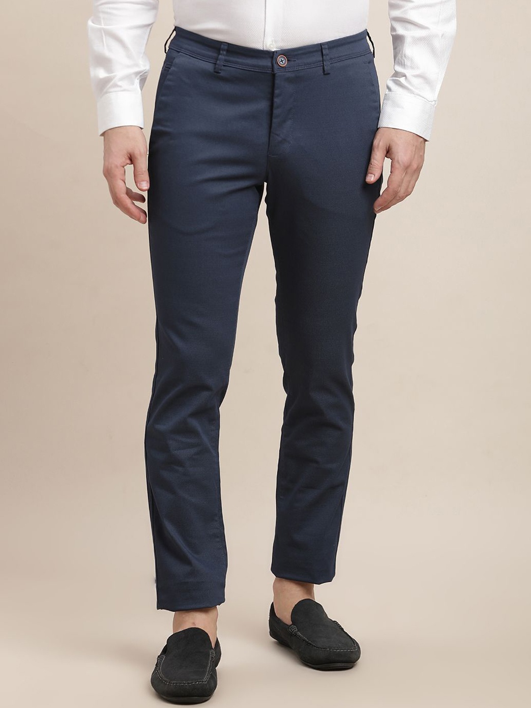 

Turtle Men Cotton Printed Relaxed Tapered Fit Mid-Rise Formal Trouser, Blue