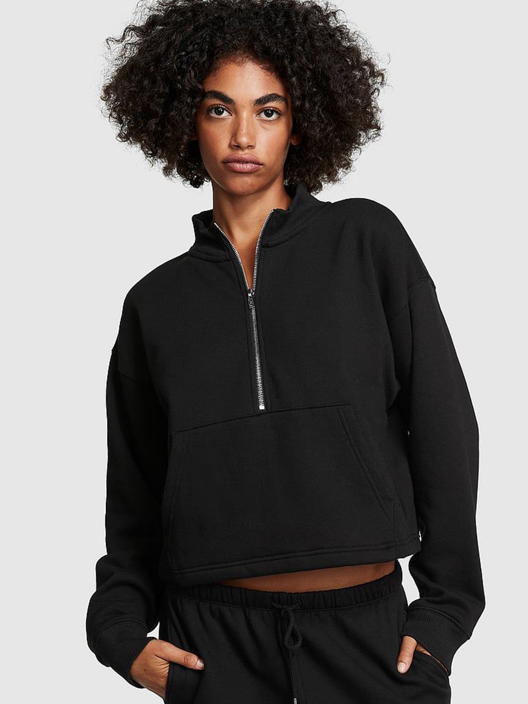 

Victoria's Secret PINK Women Mock Collar Pure Cotton Sweatshirt, Black