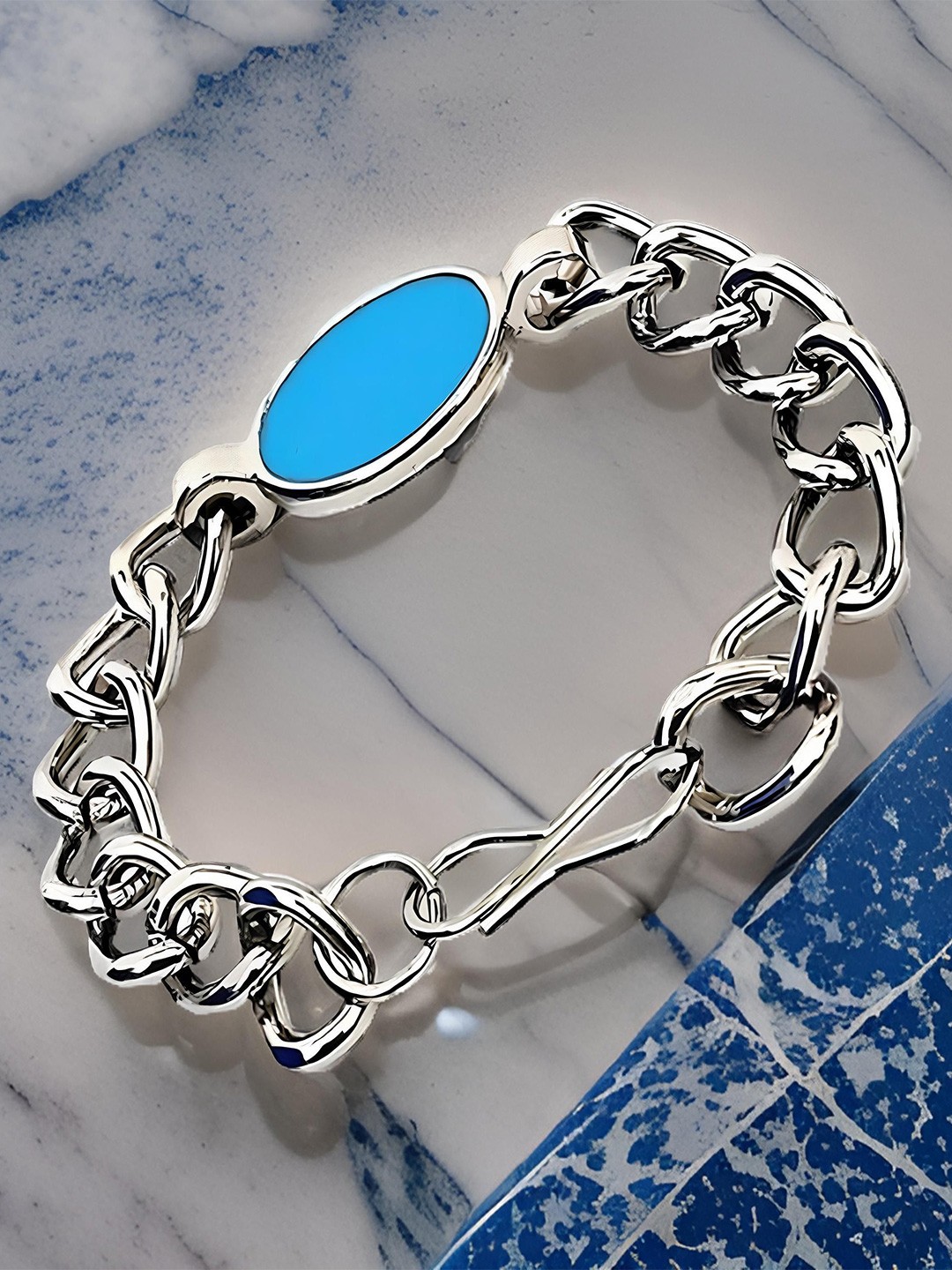 

RUHI COLLECTION Unisex Wood Oxidised Silver-Plated Charm Bracelet
