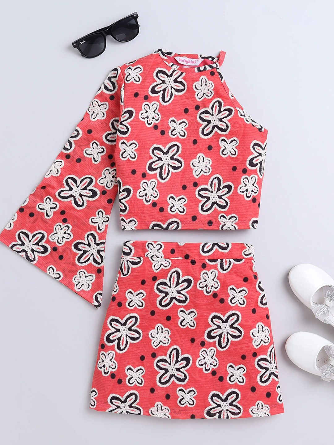 

taffykids Girls Printed Top with Skirt, Red