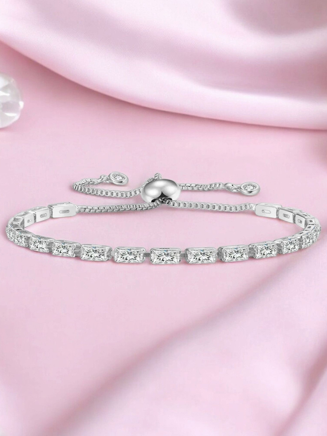 

Nilu's Collection Women Cubic Zirconia Silver-Plated Wraparound Bracelet