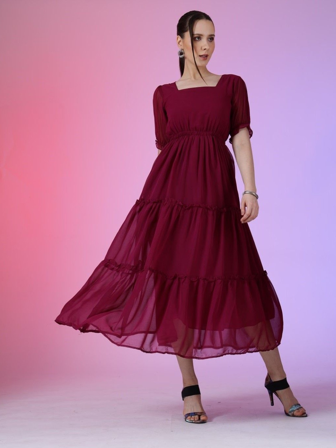 

Krunal Raiyani Women Fit & Flare Tiered Midi Dress, Magenta