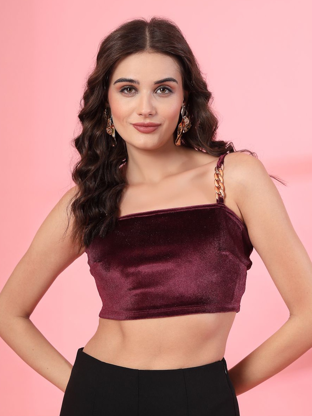 

STYLECAST X KASSUALLY Velvet Crop Top, Maroon