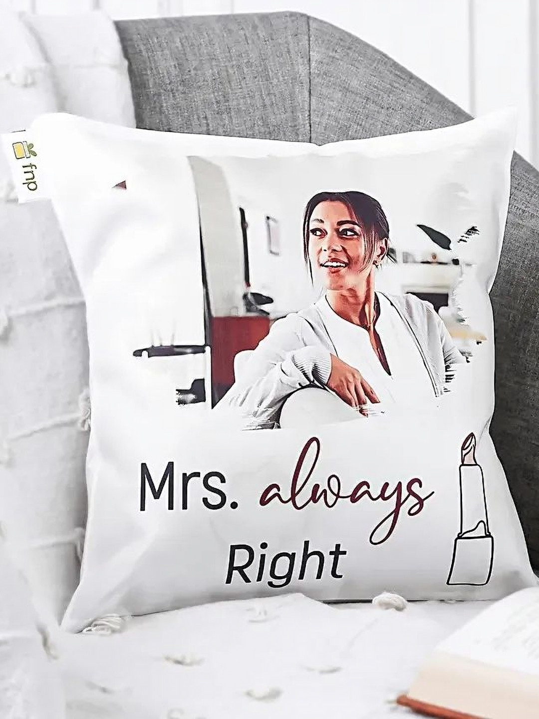 

fnp White & Black Printed Square Shaped Cushion