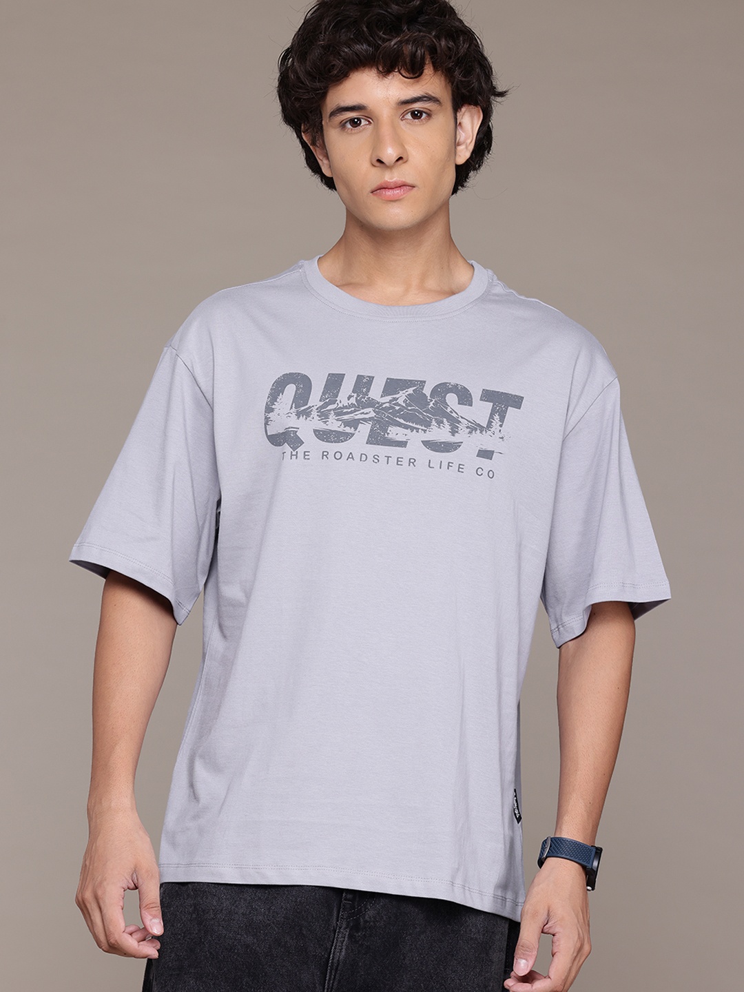 

The Roadster Lifestyle Co. Typography Pure Cotton Relaxed T-shirt, Grey