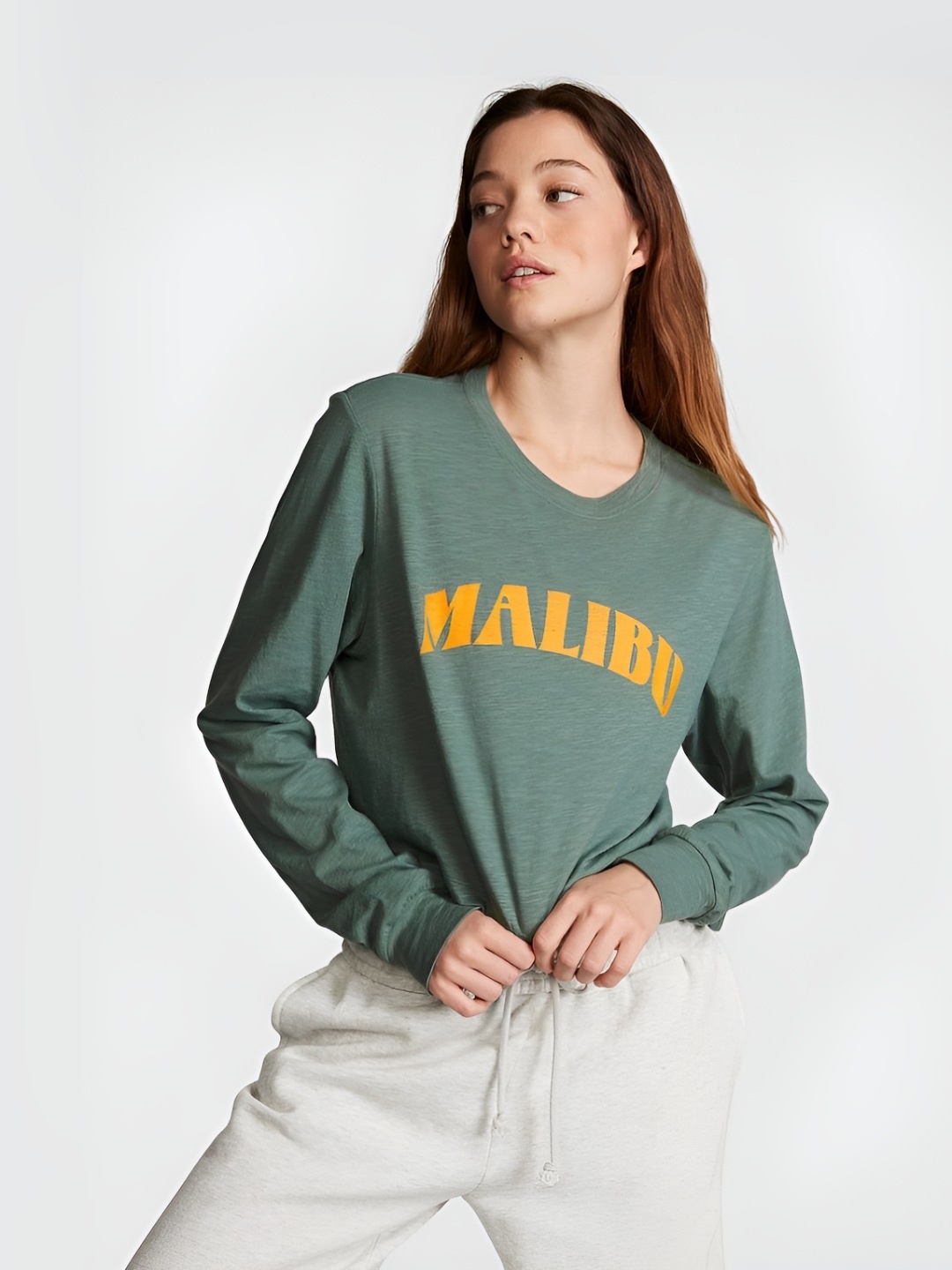 

Victoria's Secret Women Typography Printed Round Neck Cotton T-shirt, Green