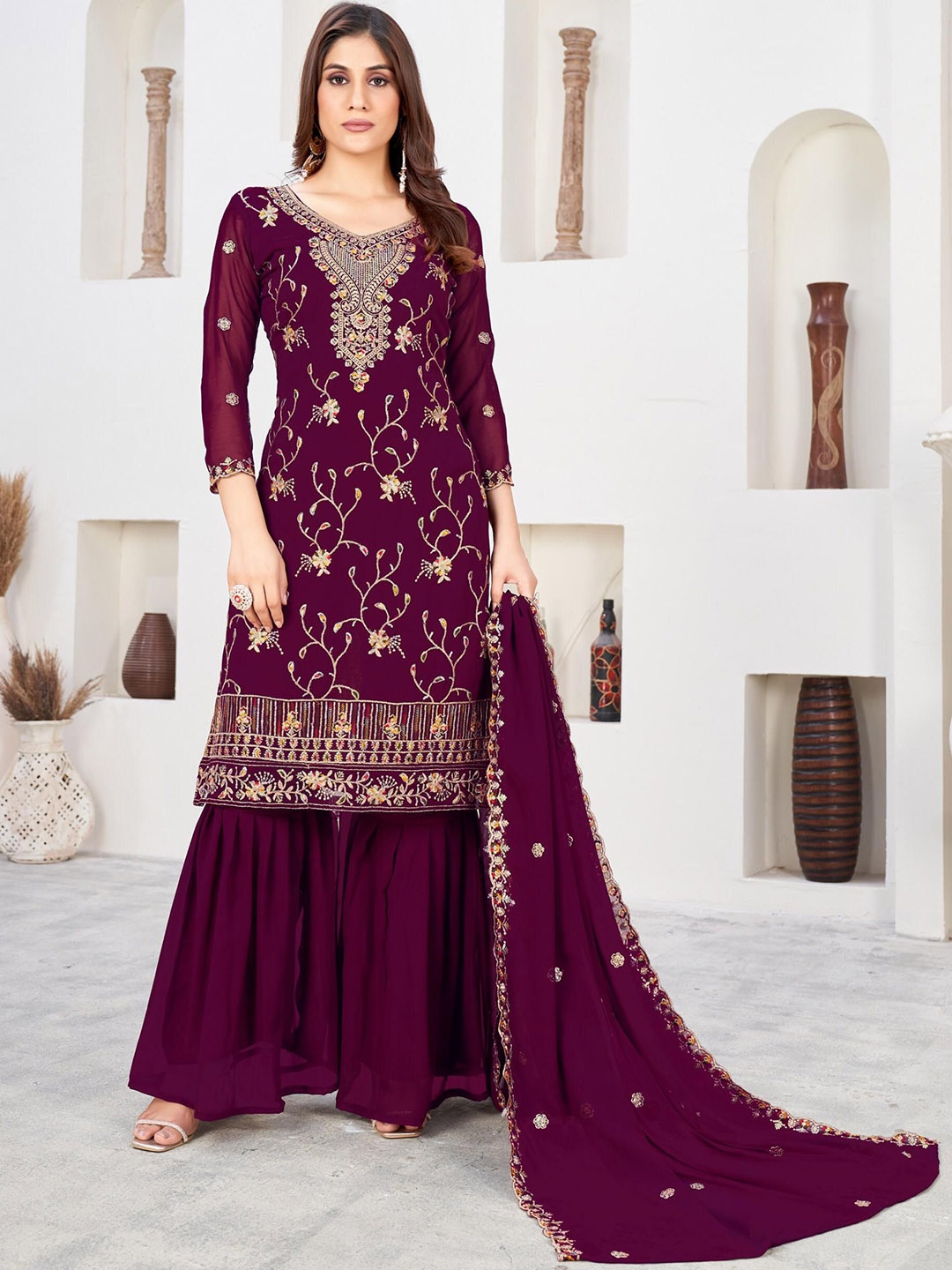 

VenderVilla Embroidered Semi-Stitched Dress Material, Purple