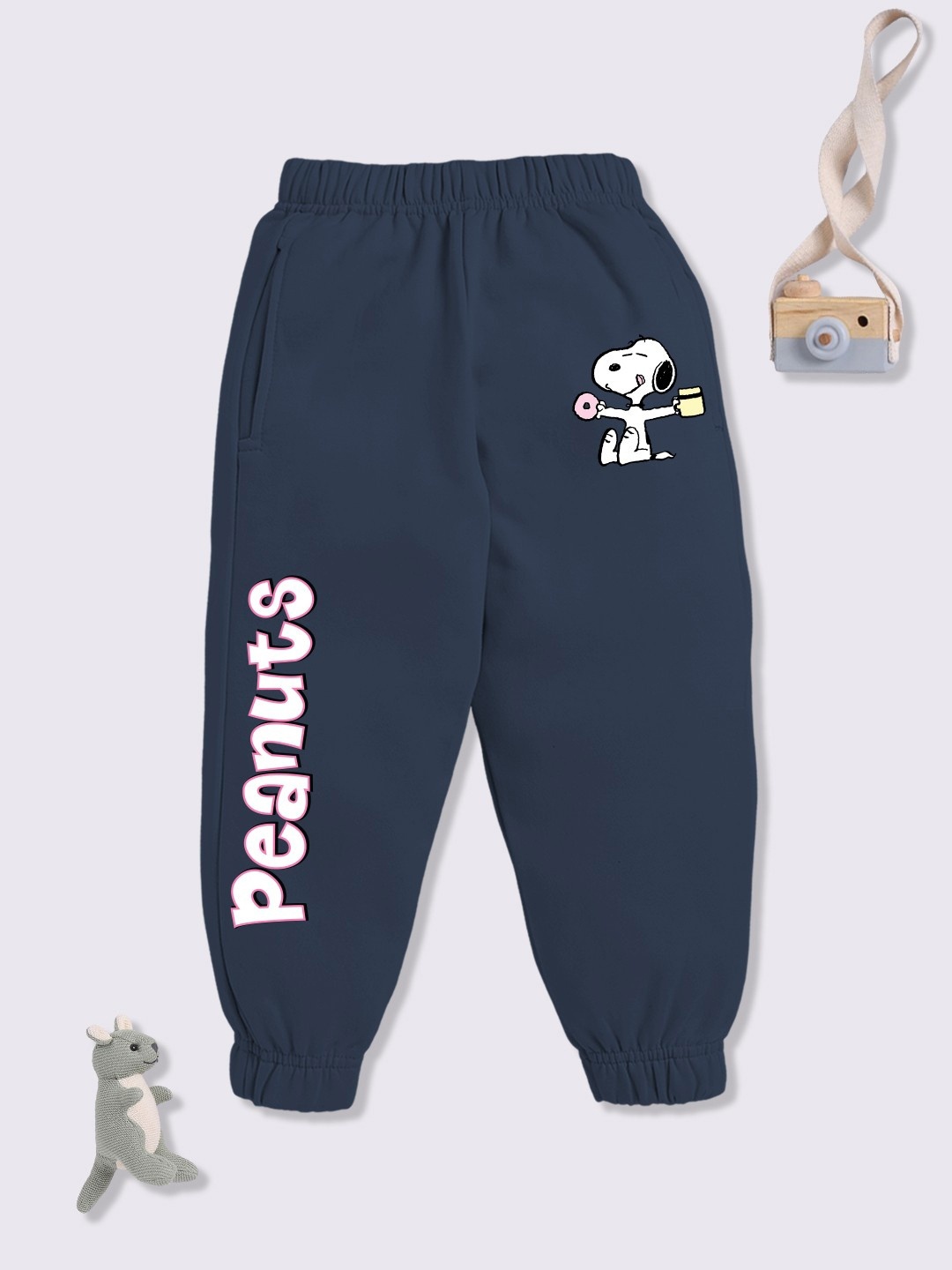 

YK X Minute Mirth Girls Snoopy Printed Joggers, Navy blue