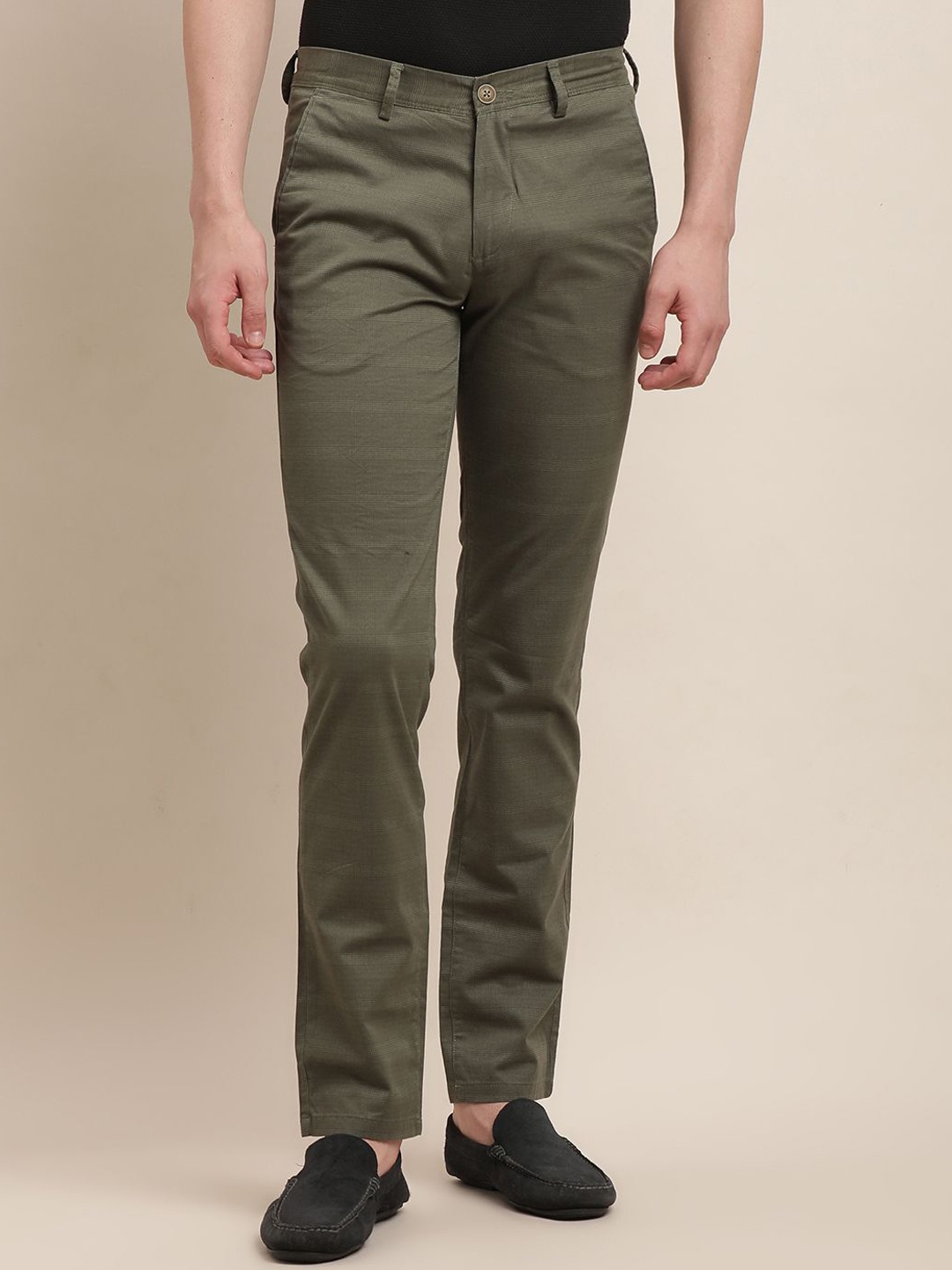 

Turtle Men Striped Relaxed Skinny Fit Chinos Cotton Trousers, Olive