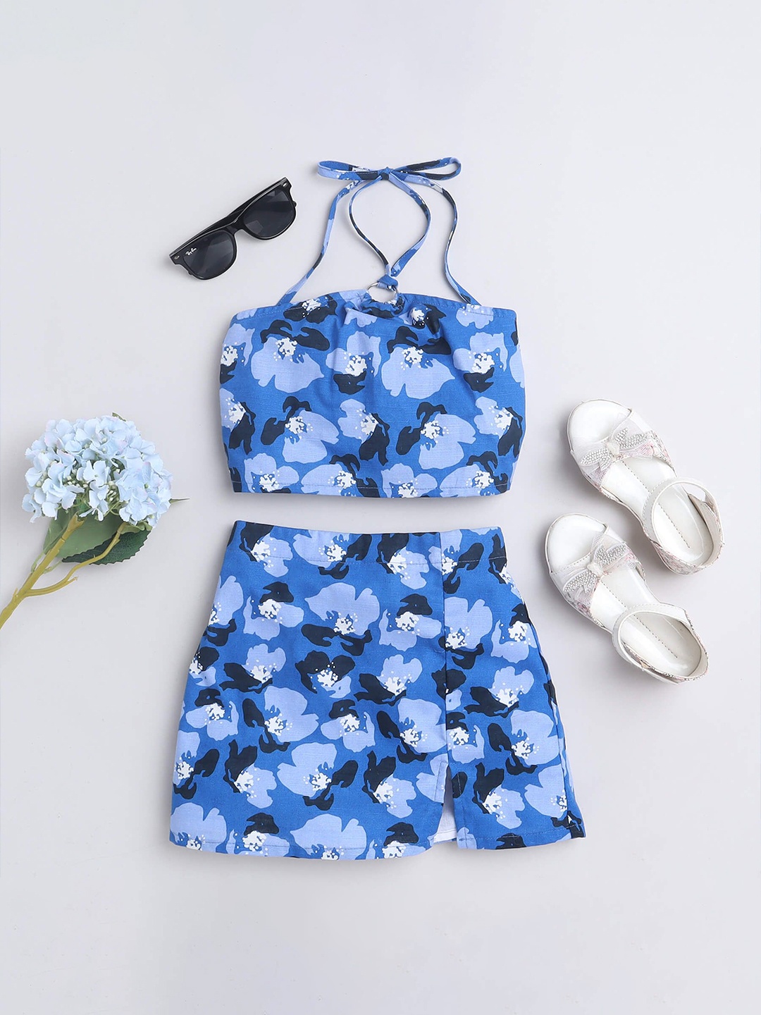 

taffykids Girls Printed Top with Skirt, Blue