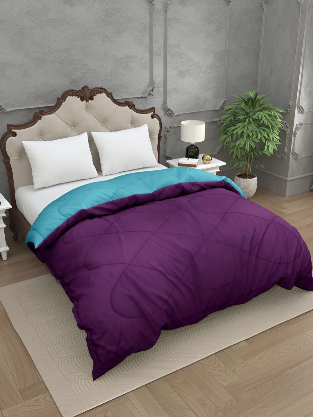 

BED-SHEET.COM Blue & Purple Microfiber Mild Winter 300 GSM Double Bed Comforter