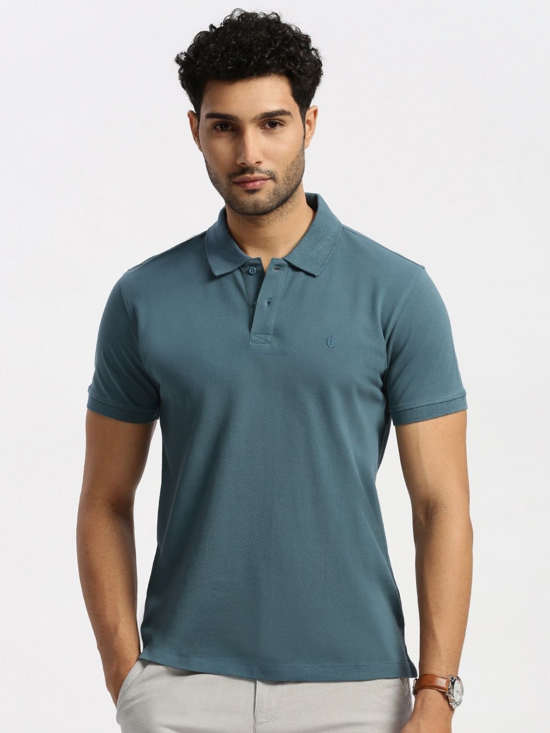 

Grit and Flair Men Polo Collar T-shirt, Sea green