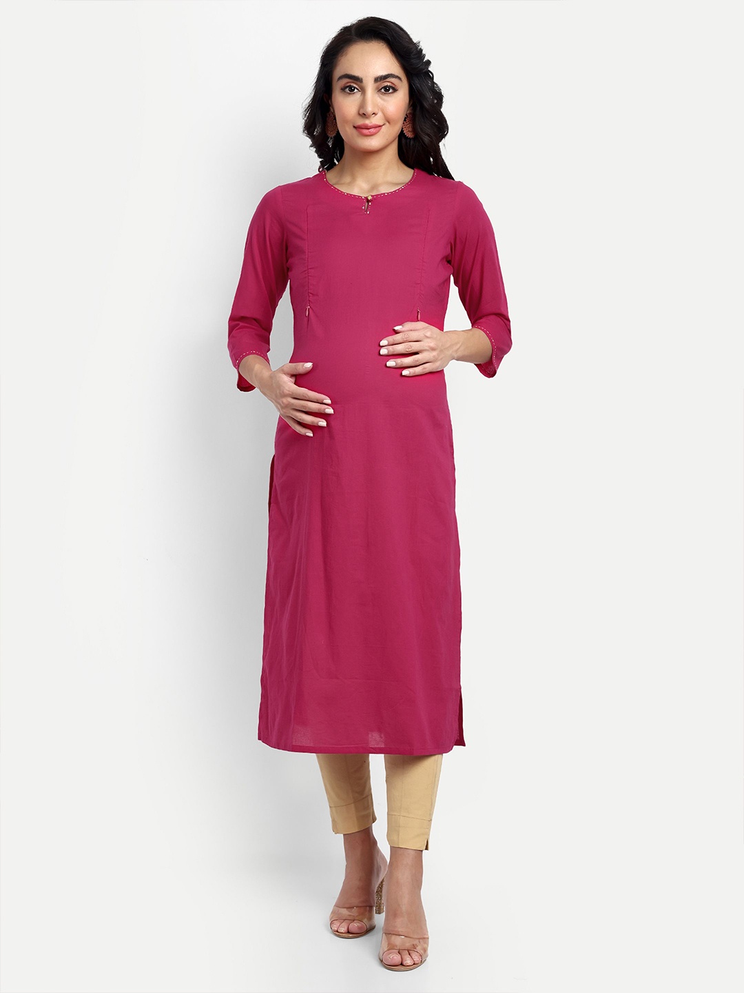 

mumzhug Pure Cotton Straight Feeding Kurtas, Fuchsia